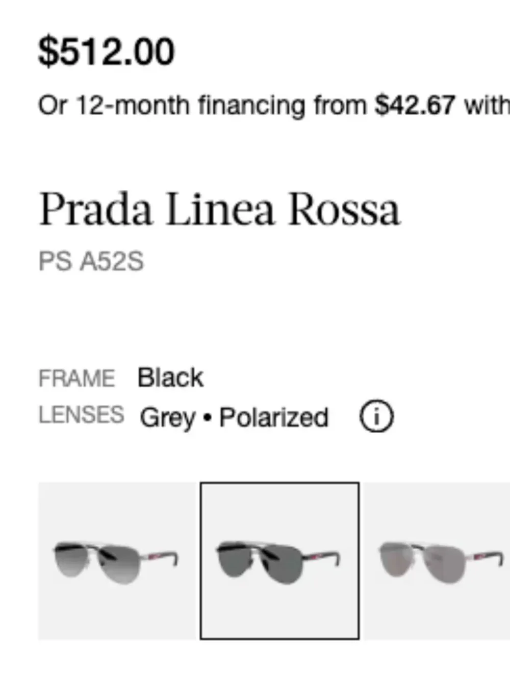 Prada Linea Rossa PS A52S Polarized Pilot Sunglasses Black/Grey Men's